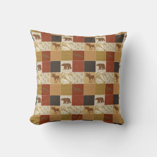Brown Woodland Beren Patchwork Moose Fox Wildlife Kussen