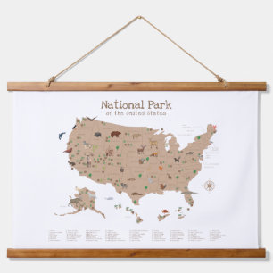 Brown Woodland National Parks Kaart Kleuterschool  Hangend Wandkleed