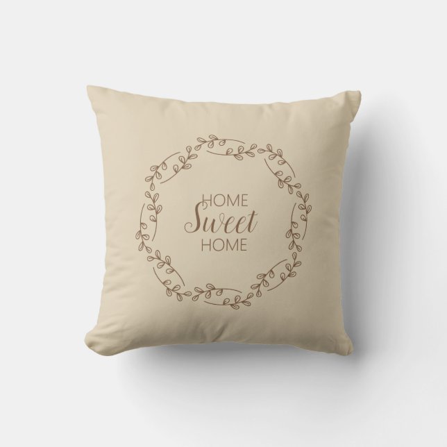 Brown Wreath Branches with Home Sweet Home Quote Kussen (Voorkant)