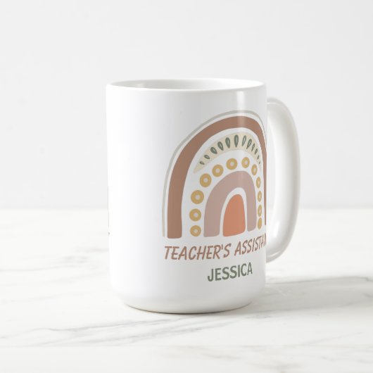 Brown Yellow Boho Rainbow Teacher's Assistant Name Koffiemok (Voorkant rechts)