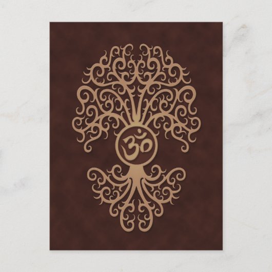 Brown Yoga Om Tree Briefkaart (Voorkant)