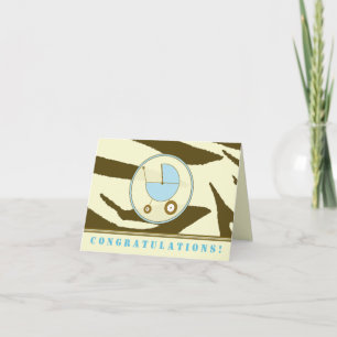 Brown Zebra Print / Blue Baby felicitatiekaart Kaart