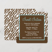Brown Zebra Print Sweet Sixteen party Kaart (Voorkant / Achterkant)