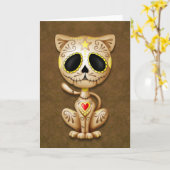 Brown Zombie Sugar Kitten Kaart (Gele Bloem)