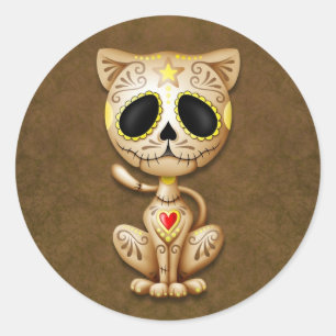 Brown Zombie Sugar Kitten Ronde Sticker