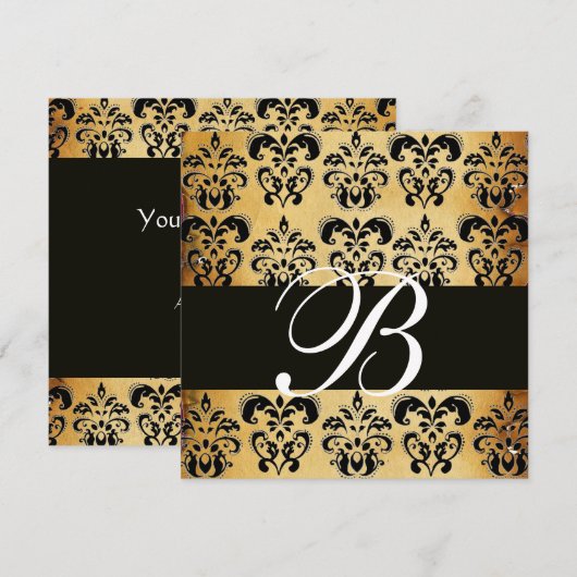 BROWN ZWARTE DAMASKPARCHTIEMONOGRAM, wit Kaart (Voorkant / Achterkant)