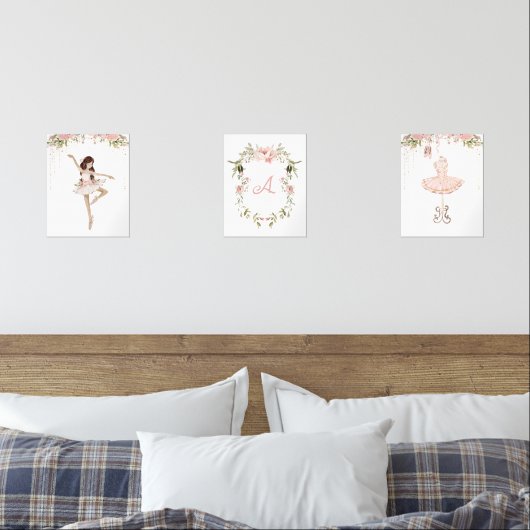 Brownette ballerina monogram meisjeskamer muurkunst sets (Slaapkamer)