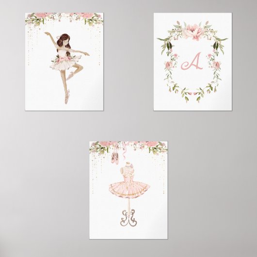 Brownette ballerina monogram meisjeskamer muurkunst sets (Voorkant)