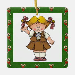Brownie Blonde Hair Green Lijst Candycanes Keramisch Ornament