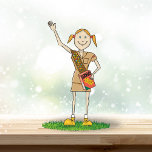 Brownie Girl Scouting | Roodkop Fotobeeldje Ornament<br><div class="desc">Kute,  roodkop,  brownie in ponytails met een bruin uniform en een rode kookdoos,  die in grasgolven staat.</div>
