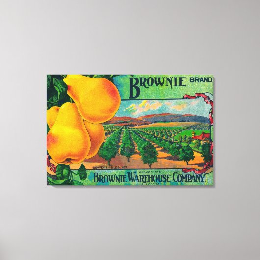 Brownie Pear Crate LabelCashmere, WA Canvas Afdruk (Voorkant)