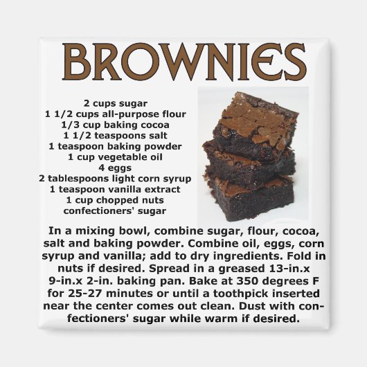 Brownie Recept Magneet (Voorkant)