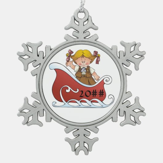 Brownie Scout Sled Blonde Tin Sneeuwvlok Ornament (Voorkant)