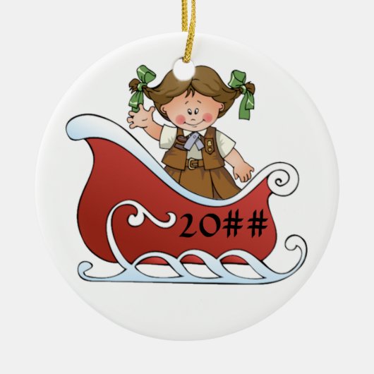 Brownie Scout Sled Brunette Keramisch Ornament (Voorkant)