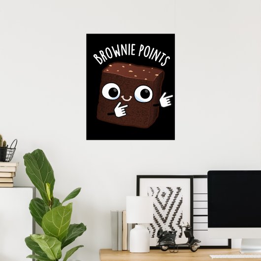 Brownie wijst grappige snackwoordspeling Dark BG Poster (Thuiskantoor)