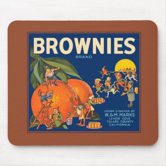 Brownies Merk Sinaasappel Krat Label Mousepad Muismat (Voorkant)