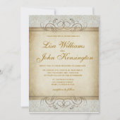 Brownish  Damask bruiloft uitnodiging (Voorkant)