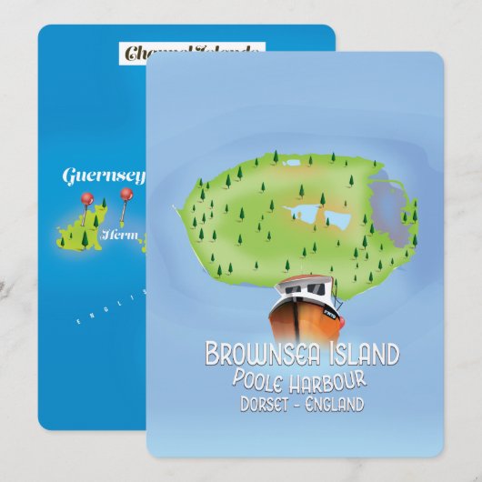 Brownsea Island map, Poole, dorset, Engeland. (Voorkant / Achterkant)