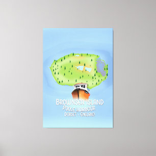 Brownsea Island map, Poole, dorset, Engeland. Canvas Afdruk