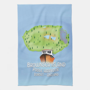 Brownsea Island map, Poole, dorset, Engeland. Theedoek