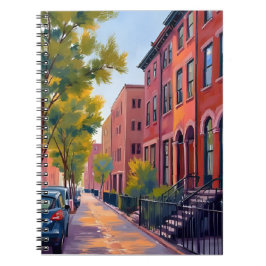 Brownstone City Street | Boston Brick Watercolor  Notitieboek