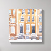 Brownstone Homes | Snowy City Street Waterverf Canvas Afdruk (Voorkant)