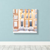 Brownstone Homes | Snowy City Street Waterverf Canvas Afdruk (Insitu (Houten vloer))