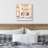 Brownstone Homes | Snowy City Street Waterverf Canvas Afdruk (Insitu (Slaapkamer))