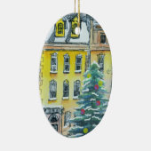 Brownstone Kerstmis Whimsical Hand Drawn Keramisch Ornament (Rechts)