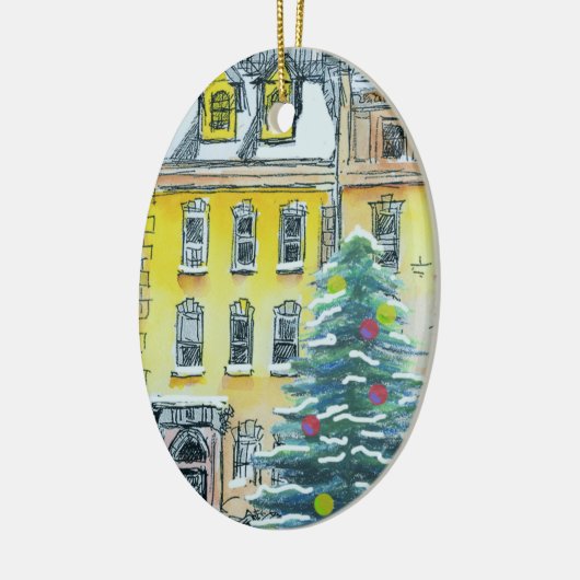 Brownstone Kerstmis Whimsical Hand Drawn  Keramisch Ornament (Links)