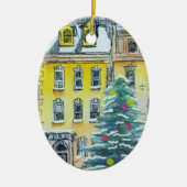 Brownstone Kerstmis Whimsical Hand Drawn  Keramisch Ornament (Voorkant)