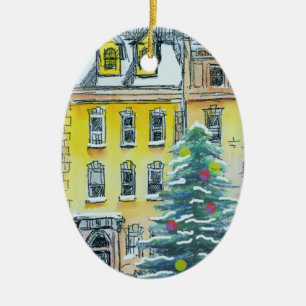 Brownstone Kerstmis Whimsical Hand Drawn  Keramisch Ornament