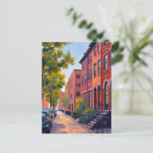 Brownstone Stadstraat | Boston Baksteen Aquarel  Briefkaart (Staand voorkant)