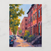 Brownstone Stadstraat | Boston Baksteen Aquarel  Briefkaart (Voorkant)