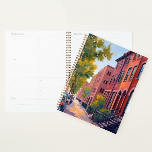Brownstone Stadstraat | Boston Baksteen Waterverf Planner (Display)
