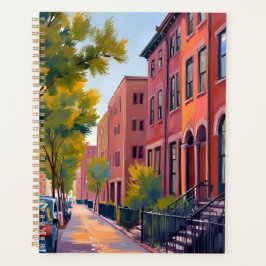 Brownstone Stadstraat | Boston Baksteen Waterverf  Planner