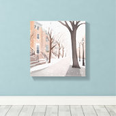 Brownstone Street | Waterverf van de sneeuwwinter Canvas Afdruk (Insitu (Houten vloer))