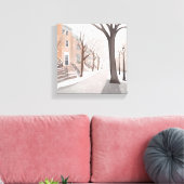 Brownstone Street | Waterverf van de sneeuwwinter Canvas Afdruk (Insitu (Woonkamer))
