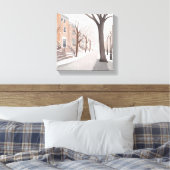 Brownstone Street | Waterverf van de sneeuwwinter Canvas Afdruk (Insitu (Slaapkamer))