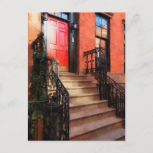 Brownstone van Greenwich Village met rode deur Briefkaart