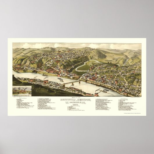 Brownsville, PA Panoramic Map - 1883 Poster (Voorkant)