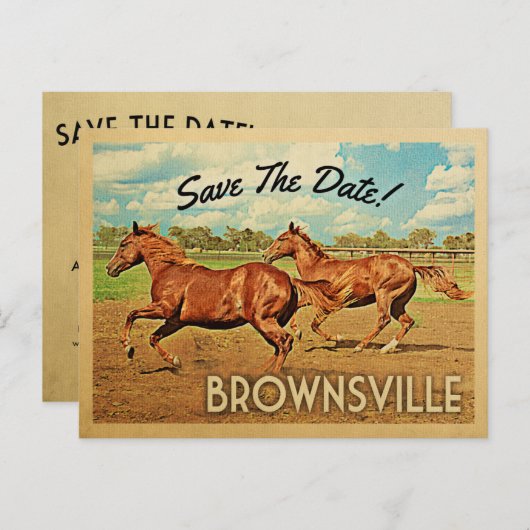 Brownsville Texas Save the Date Horses Aankondigingskaart (Voorkant / Achterkant)