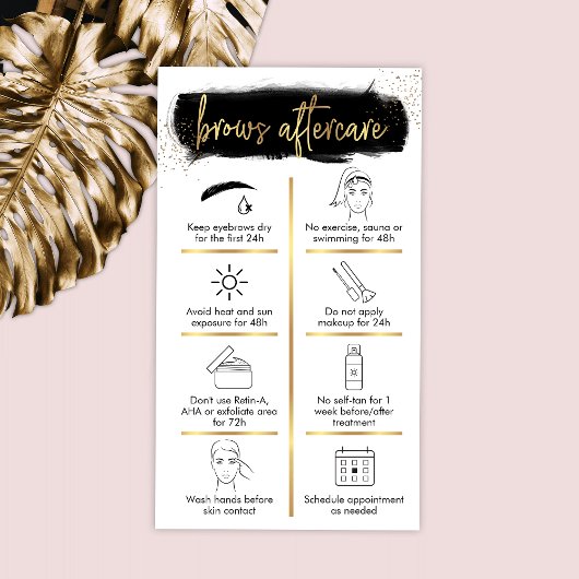 Brows Aftercare Guide zwart & Gold Glitter Beauty Visitekaartje
