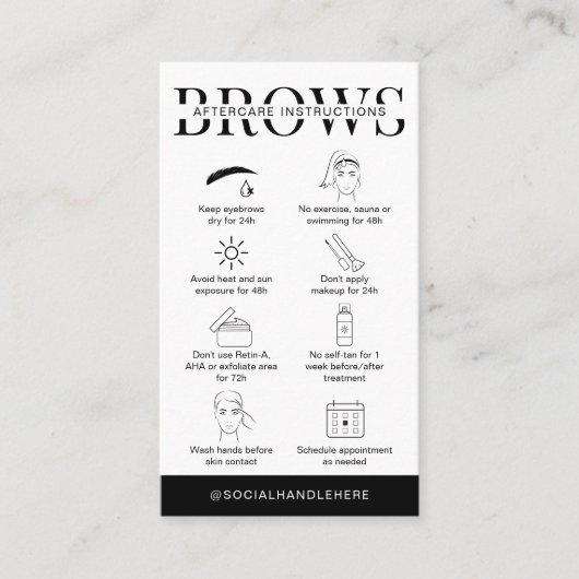 Brows Aftercare Instructions Minimalist Logo Visitekaartje (Voorkant)