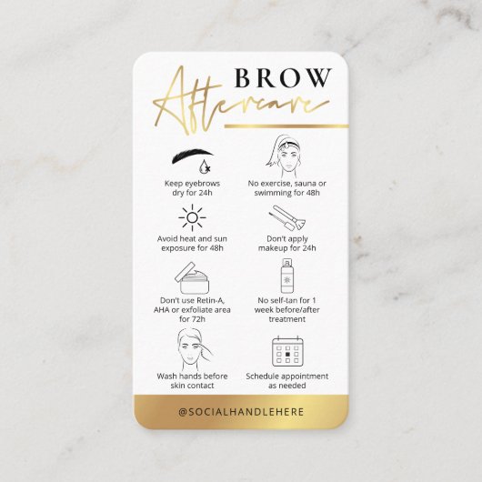 Brows Aftercare White & Gold Salon Instructions Visitekaartje (Voorkant)