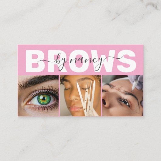 Brows Elegant Blush Pink Photo QR Code Logo Visitekaartje (Voorkant)