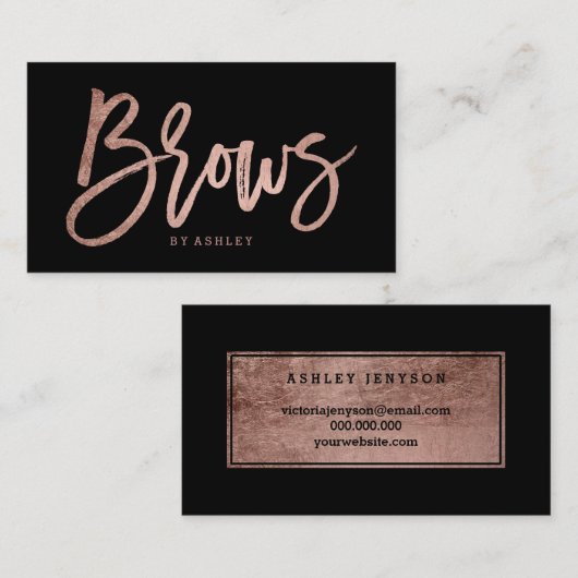Brows elegant faux roos gold typografie zwart visitekaartje (Voorkant / Achterkant)
