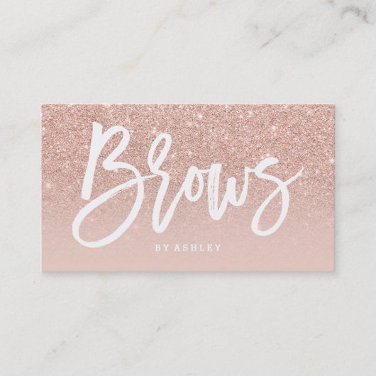 Brows elegant typografie blauw roos goud glitter visitekaartje (Voorkant)