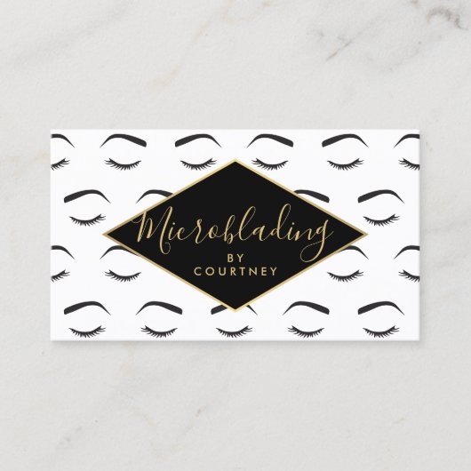 Brows en wimpers Microblading Wit/Zwart/Goud Visitekaartje (Voorkant)
