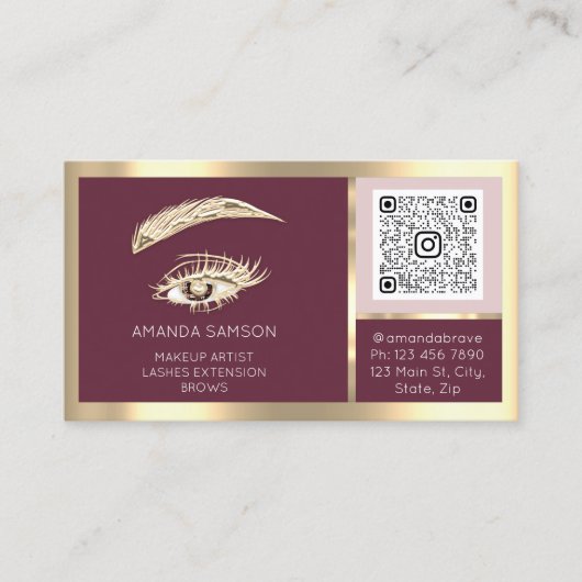 Brows Eyelash Microblade Qr Code Aftercare Roos Visitekaartje (Voorkant)